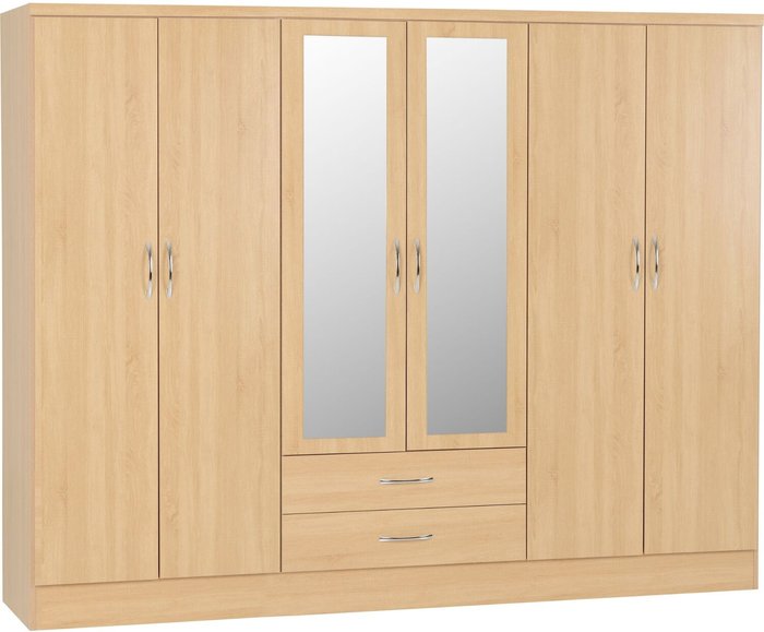The Range | Seconique Nevada 6 Door 2 Drawer Mirrored Wardrobe - Sonoma Oak Seconique Nevada 6 Door 2 Drawer Mirrored Wardrobe - Sonoma Oak