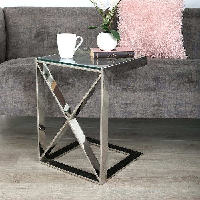 The Range | VANITY LIVING Sofa Table - Zenith Chrome Metal Glass-Top Side End Table - Silver VANITY LIVING Sofa Table - Zenith Chrome Metal Glass-Top Side End Table - Silver