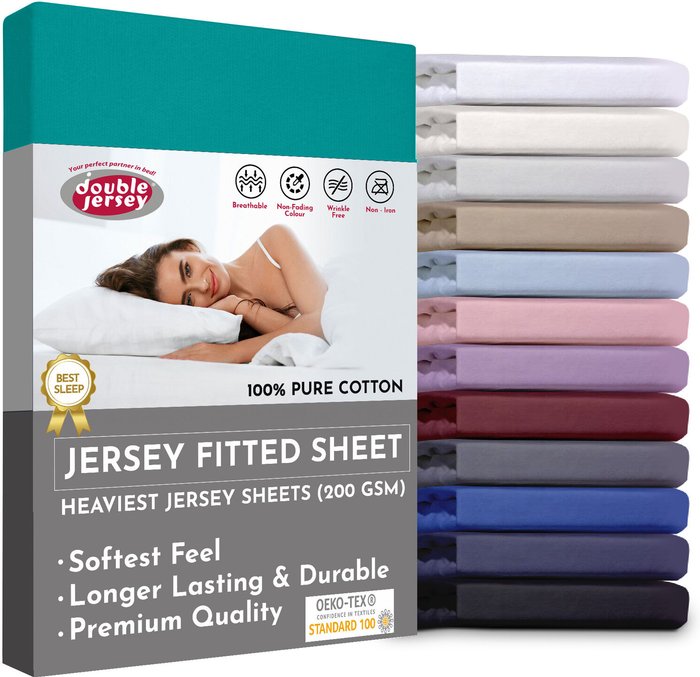 The Range | Double Jersey Double Jersey - Luxurious Jersey - Fitted Sheet - Deep Pocket 183x200x32 cm - Blue Double Jersey Double Jersey - Luxurious Jersey - Fitted Sheet - Deep Pocket 183x200x32 cm - Blue