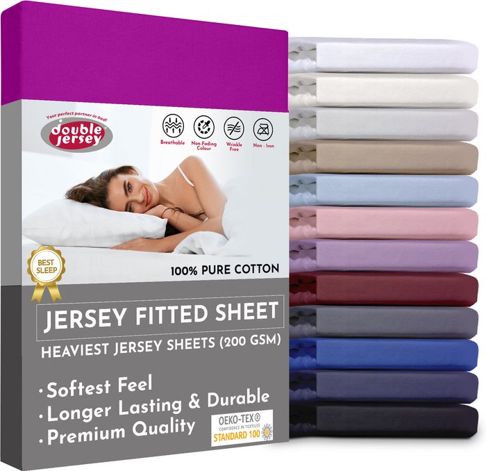 The Range | Double Jersey 90x200x32 cm Double Jersey - Cotton Fitted Sheets - Prune / Purple Double Jersey 90x200x32 cm Double Jersey - Cotton Fitted Sheets - Prune / Purple