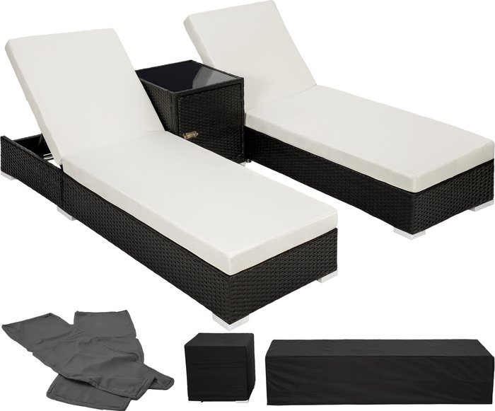 The Range | TECTAKE Tectake 2 Rattan Sunloungers And Table With Protective Cover - Black TECTAKE Tectake 2 Rattan Sunloungers And Table With Protective Cover - Black