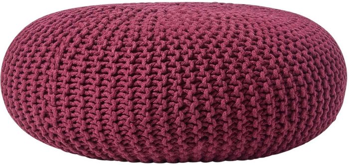 The Range | Homescapes Round Cotton Knitted Pouffe - Plum / 70cm Homescapes Round Cotton Knitted Pouffe - Plum / 70cm