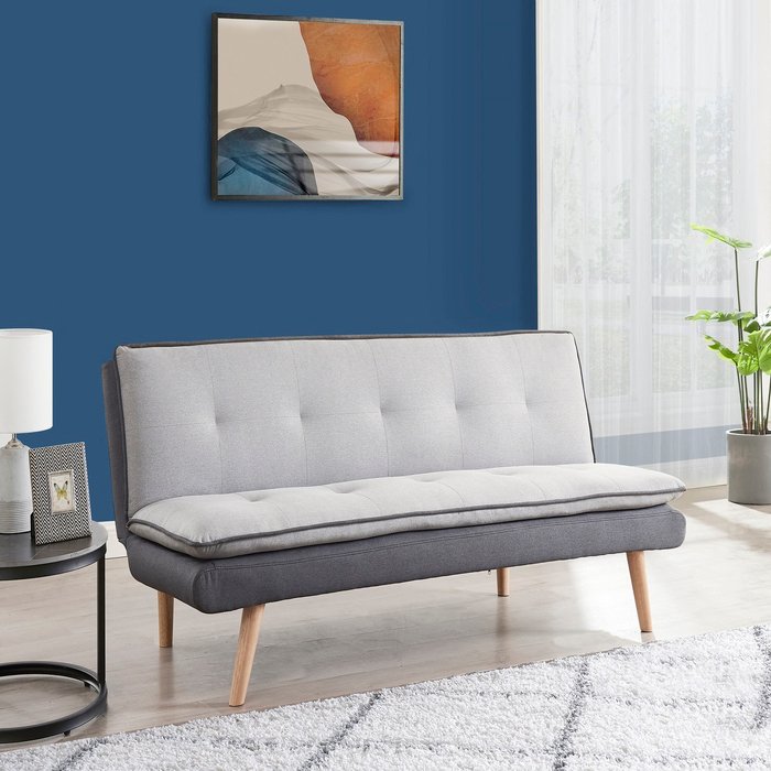 The Range | GRS William 3 Seater Grey Contrast Fabric Pillow Topper Wooden Legs Sofa Bed - Grey GRS William 3 Seater Grey Contrast Fabric Pillow Topper Wooden Legs Sofa Bed - Grey