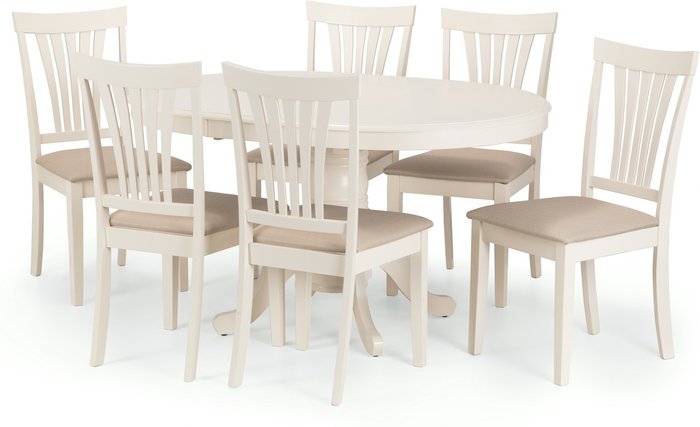 The Range | Dunelm Stanmore Round Dining Table with 6 Chairs, Off White Cream Dunelm Stanmore Round Dining Table with 6 Chairs, Off White Cream