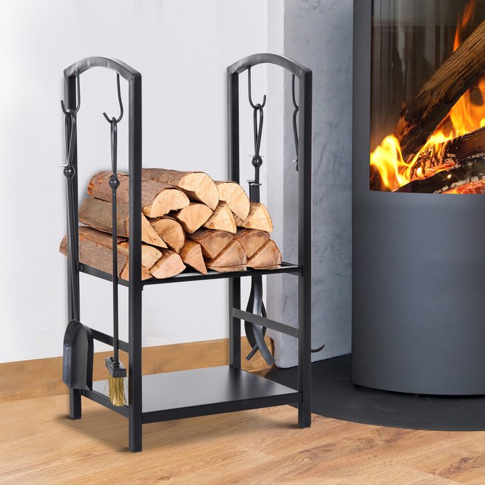 The Range | Outsunny Firewood Log Rack Holder - Black Outsunny Firewood Log Rack Holder - Black
