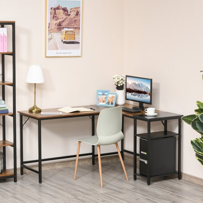 The Range | HOMCOM L-Shaped Computer Desk with Adjustable Storage Shelf - Brown and black HOMCOM L-Shaped Computer Desk with Adjustable Storage Shelf - Brown and black