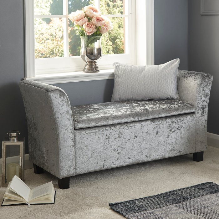 The Range | GFW Verona Crushed Velvet Ottoman Window Seat Grey GFW Verona Crushed Velvet Ottoman Window Seat Grey