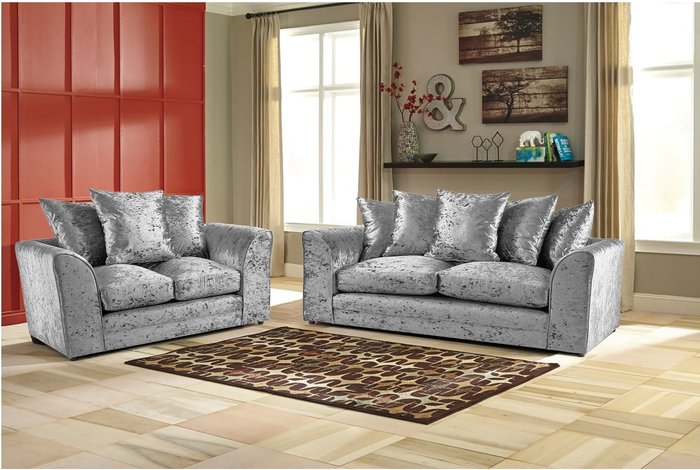 The Range | Simply Eleganza Mirana Modern Crush Velvet 3 Plus 2 Sofa Set - Silver Simply Eleganza Mirana Modern Crush Velvet 3 Plus 2 Sofa Set - Silver