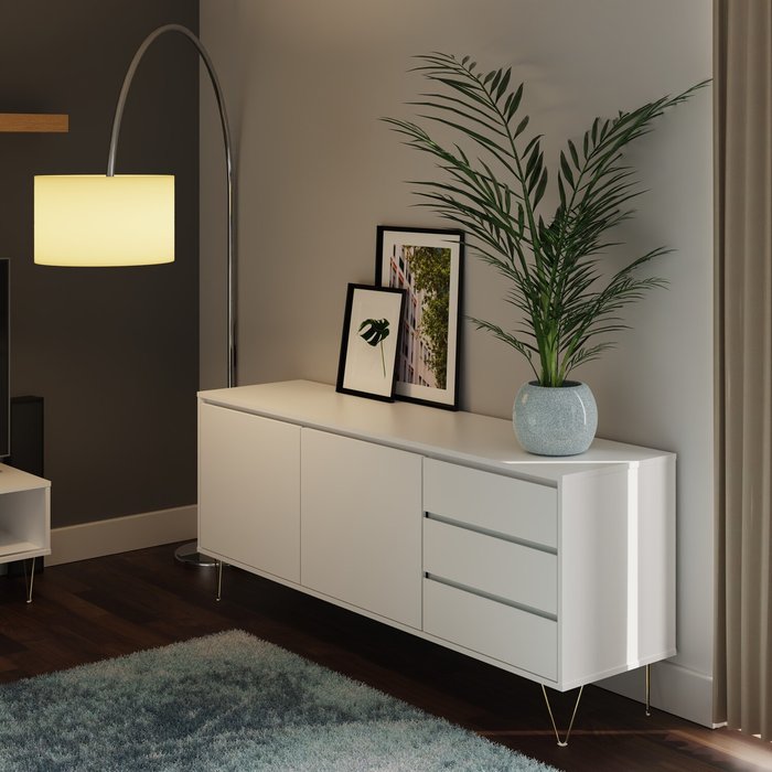 The Range | Timber Art Design UK 2 Door 3 Drawer Sideboard Cabinet White - White Timber Art Design UK 2 Door 3 Drawer Sideboard Cabinet White - White
