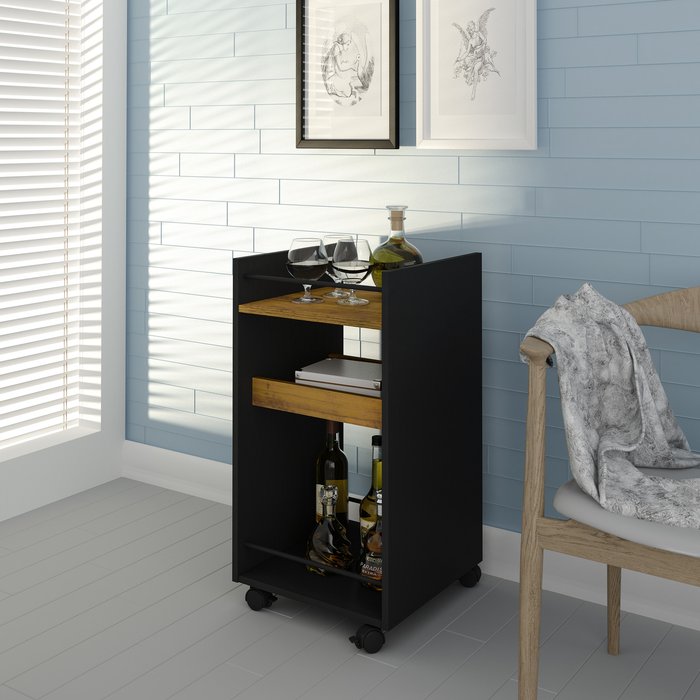 The Range | NAPLES Naples Serving Cart Side Table - Black Pine Effect - Black Pine NAPLES Naples Serving Cart Side Table - Black Pine Effect - Black Pine