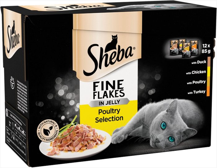 The Range | Sheba Pack of 12 Sheba Fine Flakes Poultry Jelly Sheba Pack of 12 Sheba Fine Flakes Poultry Jelly