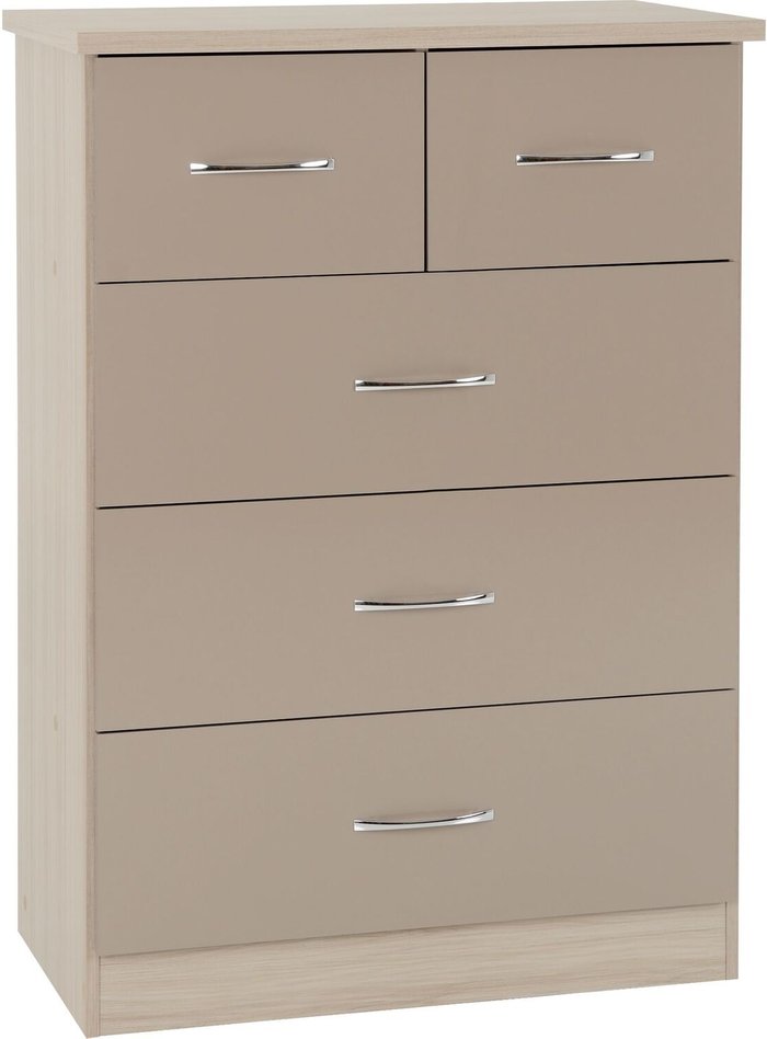 The Range | Seconique Nevada 3 plus 2 Chest - Oyster Gloss, Light Oak Seconique Nevada 3 plus 2 Chest - Oyster Gloss, Light Oak