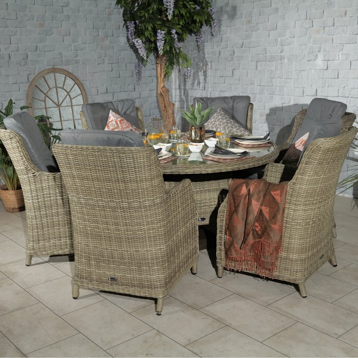The Range | Royalcraft WENTWORTH 6 Seater Round Highback Comfort Dining Set - Neutral Royalcraft WENTWORTH 6 Seater Round Highback Comfort Dining Set - Neutral