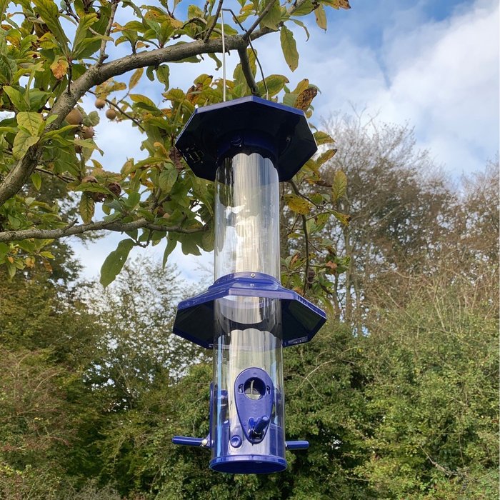 The Range | Selections Squirrel Proof Hanging Bird Seed Feeder - Blue Selections Squirrel Proof Hanging Bird Seed Feeder - Blue