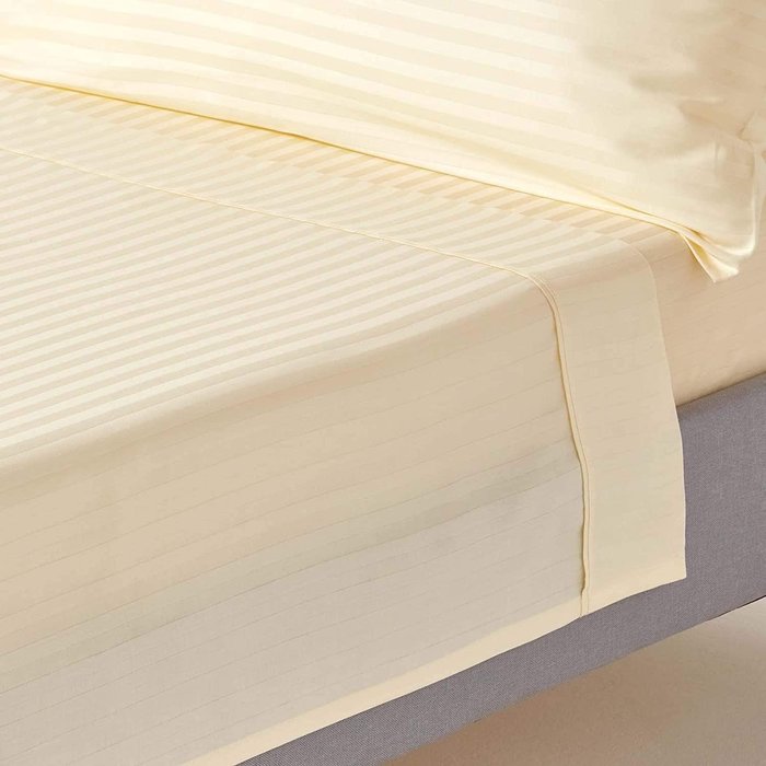 The Range | Homescapes 330 Thread Count Egyptian Cotton Flat Sheet with Satin Stripes - Pale Yellow / Single Homescapes 330 Thread Count Egyptian Cotton Flat Sheet with Satin Stripes - Pale Yellow / Single