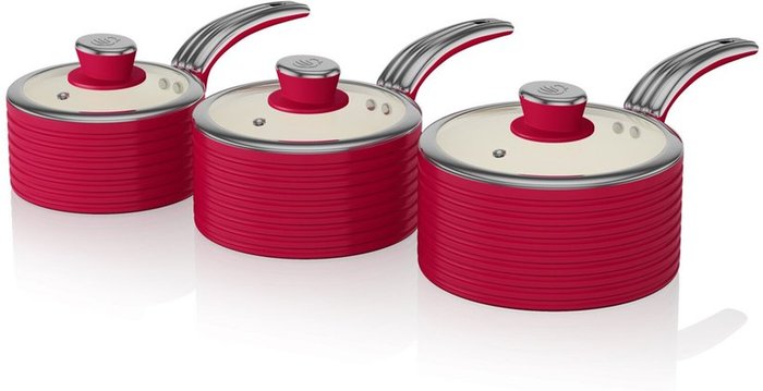 The Range | Swan Swan Retro 3 Piece Saucepan Set - Red Swan Swan Retro 3 Piece Saucepan Set - Red