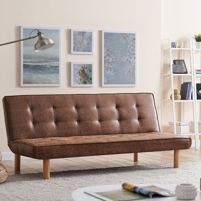 The Range | GRS Stella 3 Seater Sofa Bed Brown Ari Leather - Brown Air Leather GRS Stella 3 Seater Sofa Bed Brown Ari Leather - Brown Air Leather