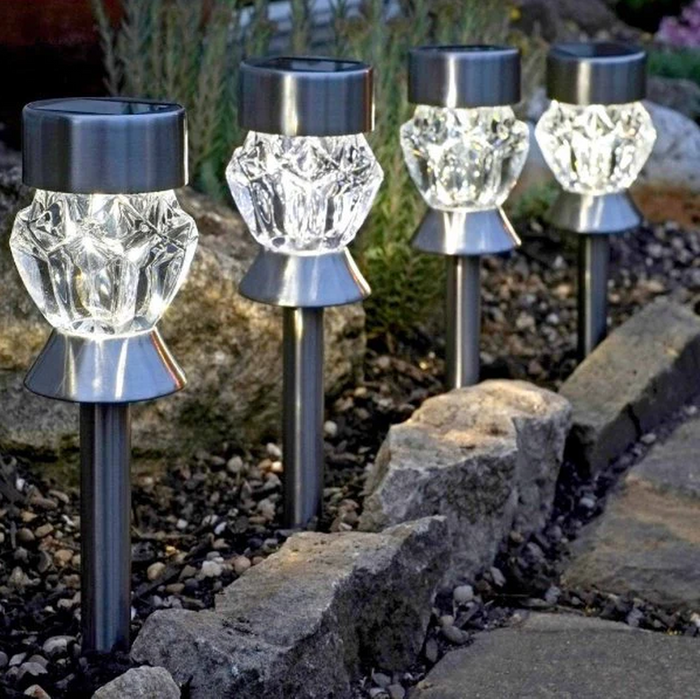 The Range | Garden Greatness 4PK Crystal Solar Stake Lights Colour Changing - Silver Garden Greatness 4PK Crystal Solar Stake Lights Colour Changing - Silver
