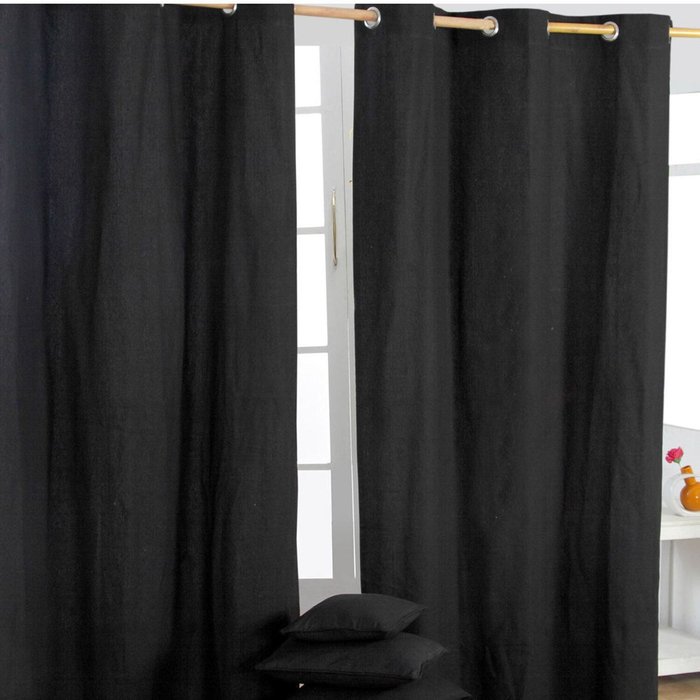 The Range | Homescapes Homescapes Cotton Plain Ready Made Eyelet Curtain Pair - Black Homescapes Homescapes Cotton Plain Ready Made Eyelet Curtain Pair - Black