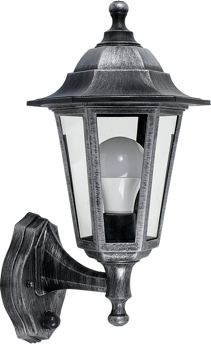 The Range | ValueLights Mayfair Silver And Black Outdoor Wall Lantern With PIR Motion Sensor - Black ValueLights Mayfair Silver And Black Outdoor Wall Lantern With PIR Motion Sensor - Black