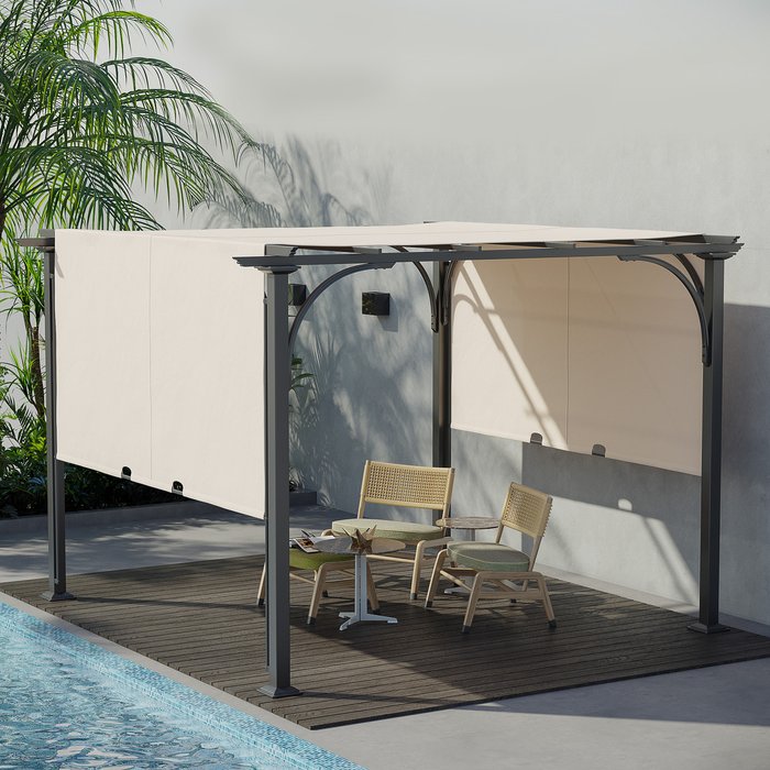 The Range | Outsunny Outdoor Retractable Pergola Gazebo with Adjustable Canopy - Beige Outsunny Outdoor Retractable Pergola Gazebo with Adjustable Canopy - Beige
