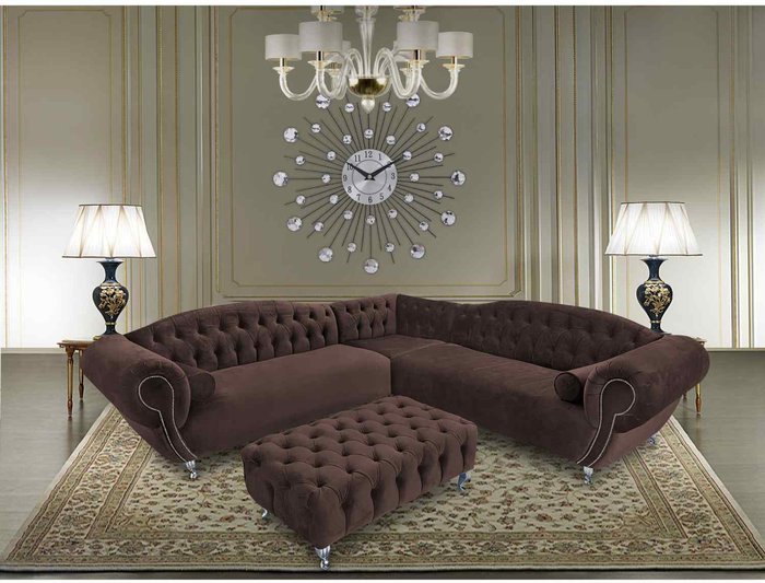 The Range | Simply Eleganza Lavis Corner Sofa with Footstool in Velour Fabric - Brown Simply Eleganza Lavis Corner Sofa with Footstool in Velour Fabric - Brown