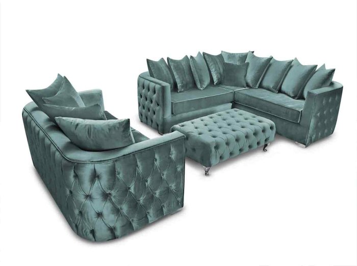 The Range | Simply Eleganza Julia Sofa Set 3 Seater Sofa with Corner and Footstool - Turquoise Simply Eleganza Julia Sofa Set 3 Seater Sofa with Corner and Footstool - Turquoise