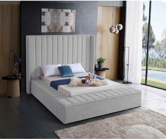 The Range | Kensington Bed Super King Plush Velvet Silver Kensington Bed Super King Plush Velvet Silver