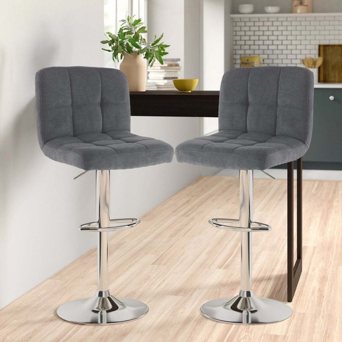 The Range | Neo Neo Fabric Cuban Swivel Bar Stools Set of 2 - Dark Grey Neo Neo Fabric Cuban Swivel Bar Stools Set of 2 - Dark Grey