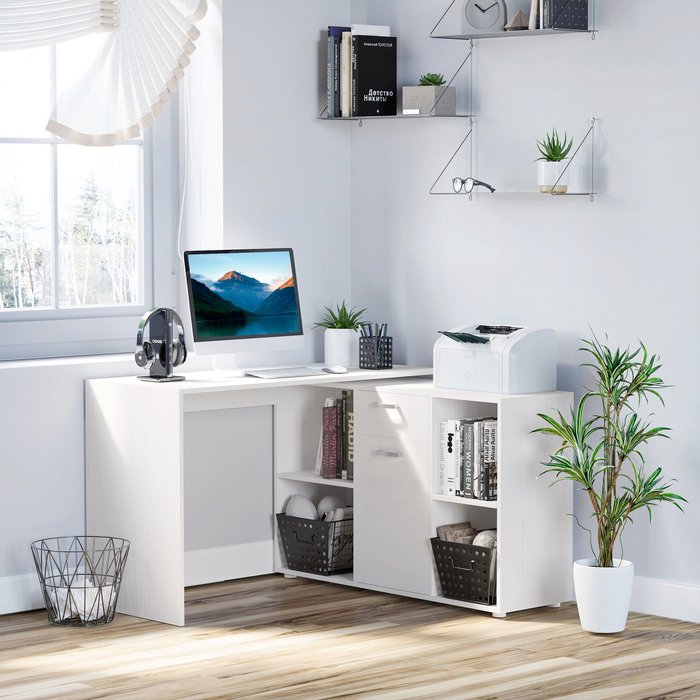 The Range | HOMCOM Dual-use Adjustable Large L-Shaped Computer Desk - White HOMCOM Dual-use Adjustable Large L-Shaped Computer Desk - White