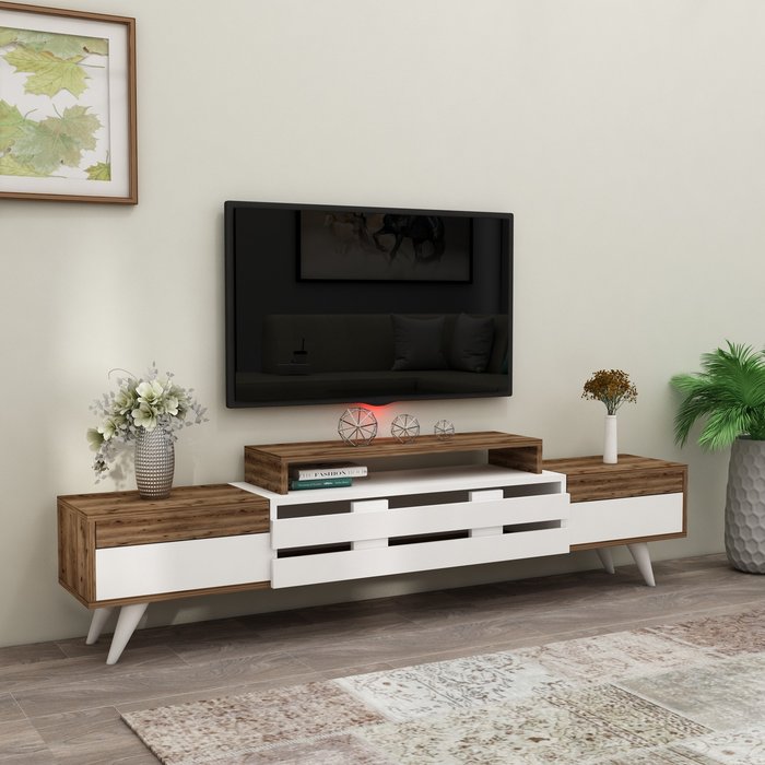 The Range | Destina Home Ponda TV Stand and Media Console - White - Light Walnut Destina Home Ponda TV Stand and Media Console - White - Light Walnut