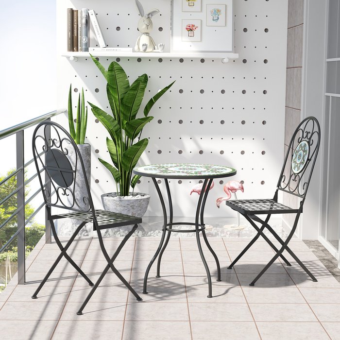 The Range | Outsunny 3pc Mosaic Bistro Set - Black Matte Outsunny 3pc Mosaic Bistro Set - Black Matte
