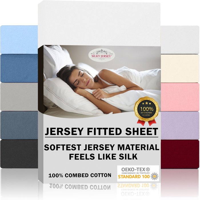 The Range | Double Jersey Silky Jersey Cotton Fitted Sheets - White / Superking / 200x200x30 cm Double Jersey Silky Jersey Cotton Fitted Sheets - White / Superking / 200x200x30 cm