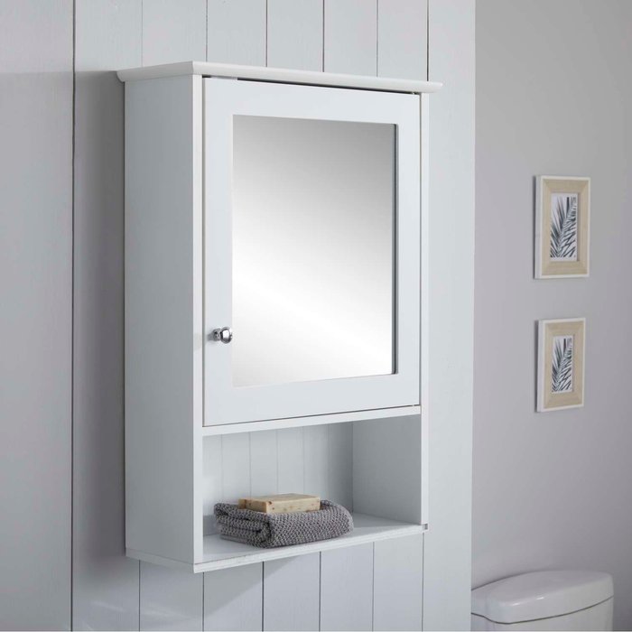 The Range | House and Homestyle White Tongue and Groove Single Mirror Bathroom Storage Cabinet - White House and Homestyle White Tongue and Groove Single Mirror Bathroom Storage Cabinet - White