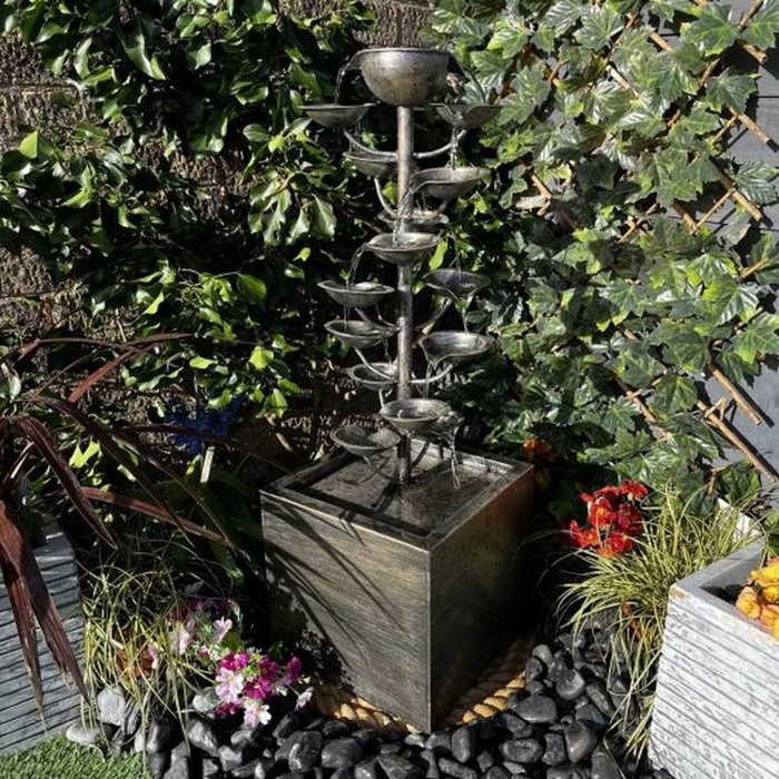 The Range | Tranquility Water Features Zinc Pouring Cups Modern Metal Solar Water Feature - Grey Tranquility Water Features Zinc Pouring Cups Modern Metal Solar Water Feature - Grey
