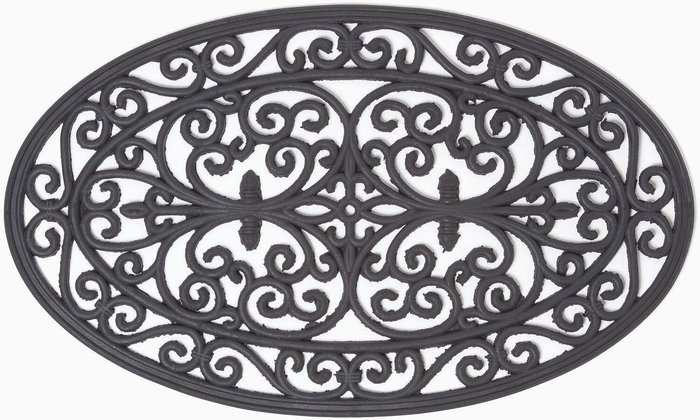 The Range | Homescapes Black Wrought Iron Effect Parisian Style Oval Rubber Doormat - Black Homescapes Black Wrought Iron Effect Parisian Style Oval Rubber Doormat - Black