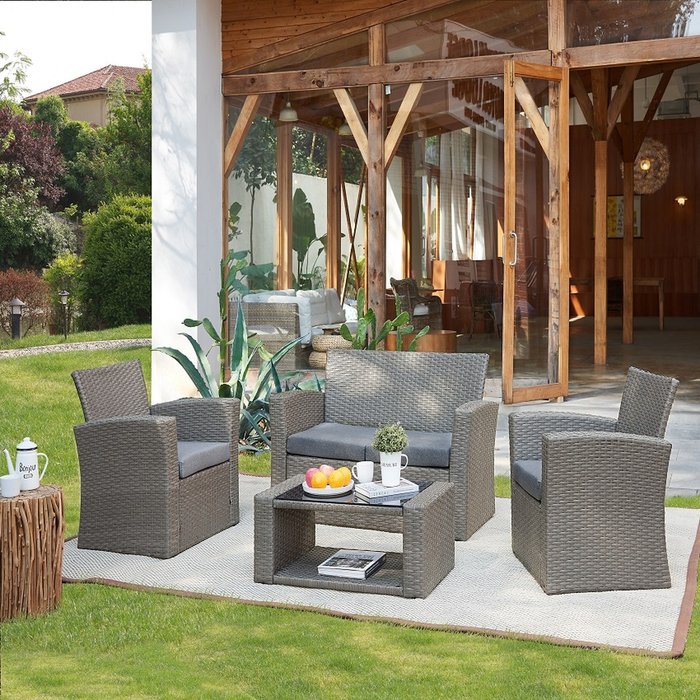 The Range | GRS Clifton 4PC Rattan Lounge Set - Grey GRS Clifton 4PC Rattan Lounge Set - Grey