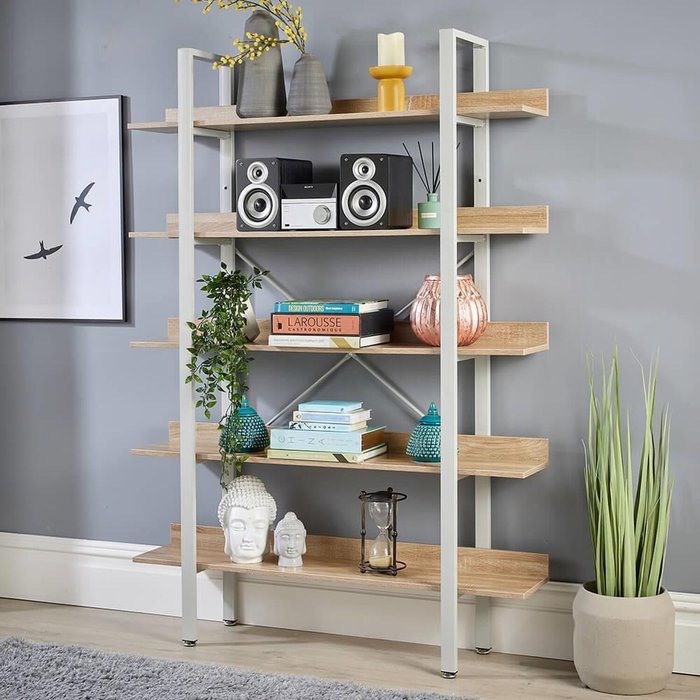 The Range | Home Source Urban 5 Tier Wide Ladder Bookcase Shelving Unit - Light Oak Home Source Urban 5 Tier Wide Ladder Bookcase Shelving Unit - Light Oak