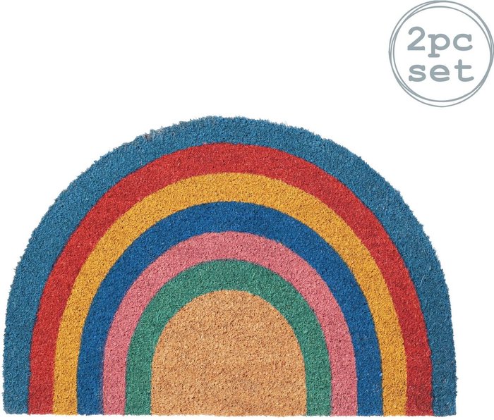 The Range | Nicola Spring Nicola Spring Coir Half Moon Door Mat - 60 x 40cm - Rainbow Pastel - Pack of 2 - Multi Nicola Spring Nicola Spring Coir Half Moon Door Mat - 60 x 40cm - Rainbow Pastel - Pack of 2 - Multi