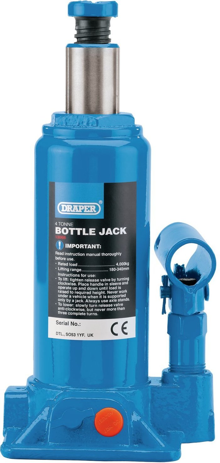 The Range | Draper Draper 130 Series Hydraulic Bottle Jack 4 Tonne Draper Draper 130 Series Hydraulic Bottle Jack 4 Tonne