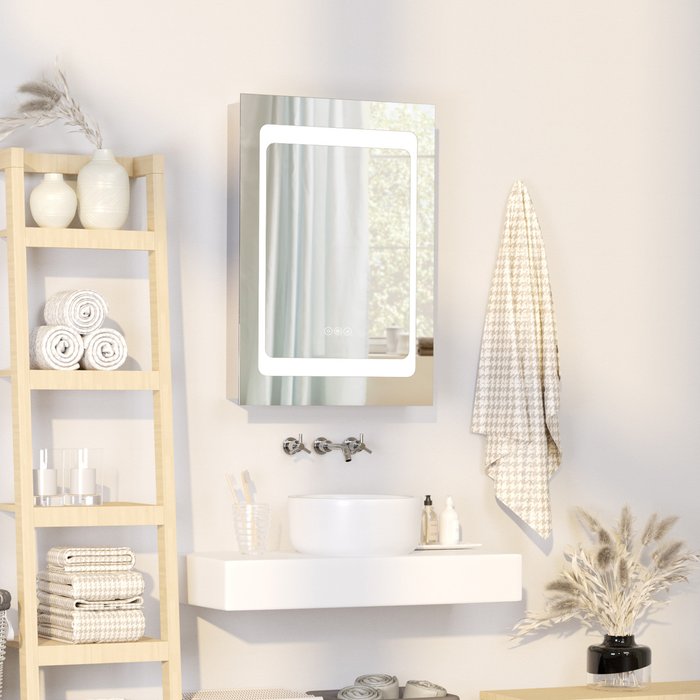 The Range | kleankin Bathroom LED Lighted Mirror Cabinet - Silver kleankin Bathroom LED Lighted Mirror Cabinet - Silver