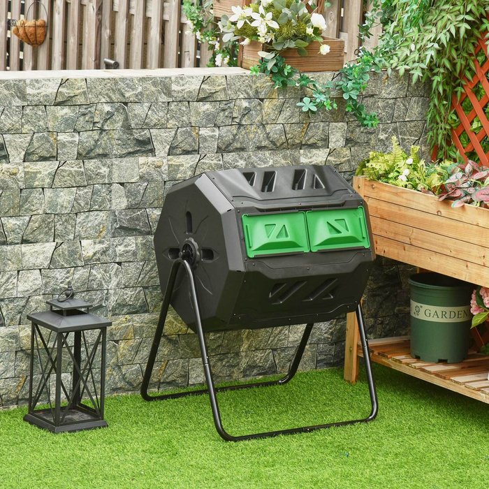 The Range | Outsunny Tumbling Compost Bin Outdoor Dual Chamber - Black & Green Outsunny Tumbling Compost Bin Outdoor Dual Chamber - Black & Green