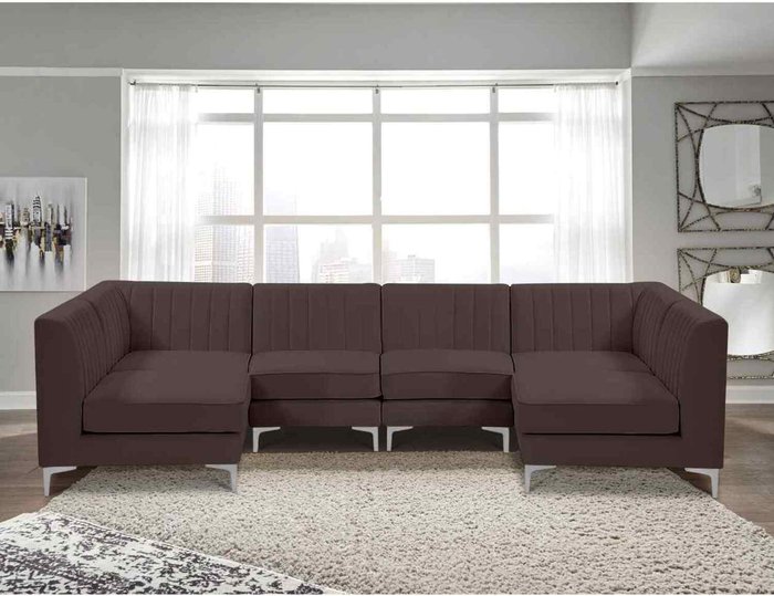 The Range | Simply Eleganza Elena Modular Corner U Shape Sofa in Velour Fabric - Brown Simply Eleganza Elena Modular Corner U Shape Sofa in Velour Fabric - Brown