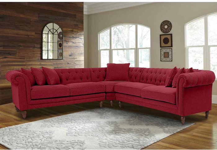 The Range | Simply Eleganza Elliot Chesterfield Corner Sofa in Velvet Fabric - Red Simply Eleganza Elliot Chesterfield Corner Sofa in Velvet Fabric - Red