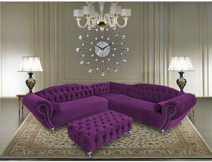 The Range | Simply Eleganza Lavis Corner Sofa with Footstool in Velour Fabric - Purple Simply Eleganza Lavis Corner Sofa with Footstool in Velour Fabric - Purple