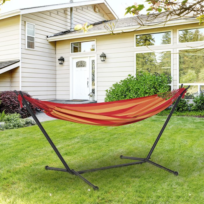 The Range | Outsunny 277 x 121cm Hammock with Metal Stand - Red Stripe Outsunny 277 x 121cm Hammock with Metal Stand - Red Stripe