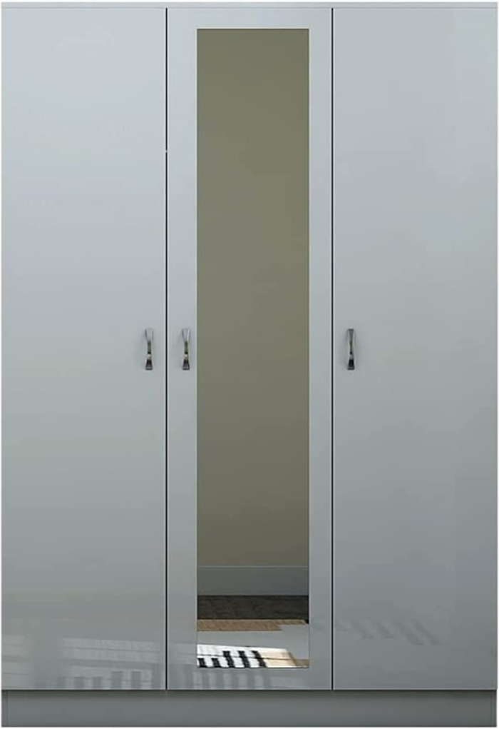 The Range | FWStyle 3 Door Mirrored Modern Wardrobe Grey High Gloss Bedroom Furniture - Grey Gloss FWStyle 3 Door Mirrored Modern Wardrobe Grey High Gloss Bedroom Furniture - Grey Gloss