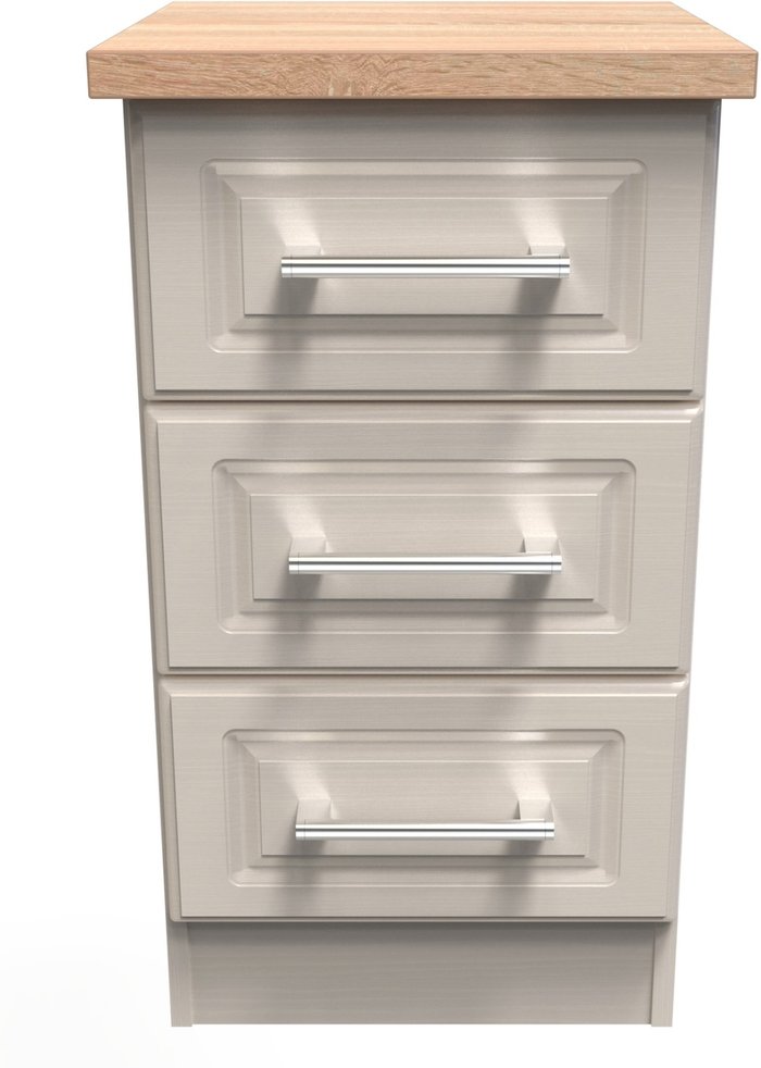 The Range | Elmley Ready Assembled 3 Drawer Bedside Cabinet - Kashmir Ash / Oak Elmley Ready Assembled 3 Drawer Bedside Cabinet - Kashmir Ash / Oak