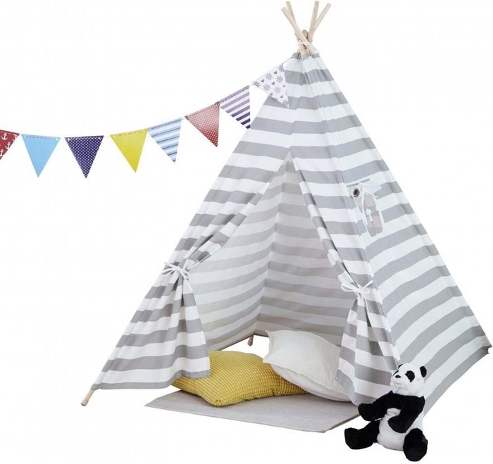 The Range | Neo Neo Grey Striped Canvas Kids Tent Teepee With Bunting Neo Neo Grey Striped Canvas Kids Tent Teepee With Bunting