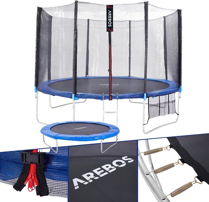 The Range | Arebos Trampoline with safety net enclosure and padding ladder 366cm - Blue Arebos Trampoline with safety net enclosure and padding ladder 366cm - Blue